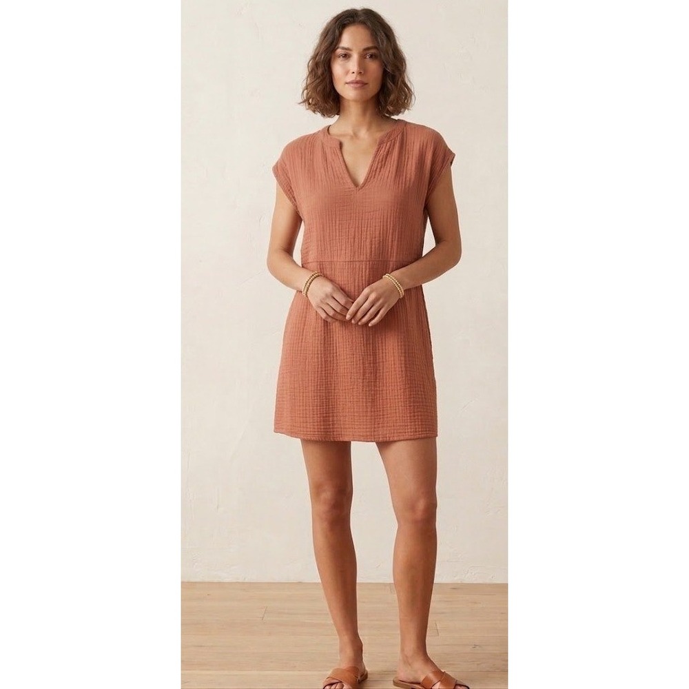 Michael Stars Mira Split Neck Dress 100% Cotton Dbl Gauze Womens XS NWT